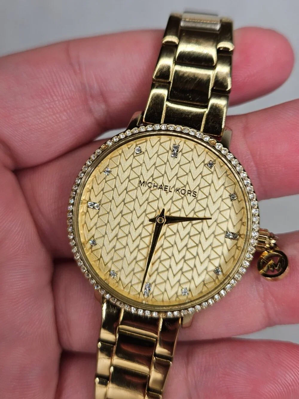 Michael Kors MK7572 Mini Pyper Pave Crystal Gold Tone Womens Watch Wristwatch